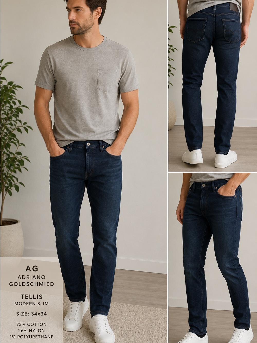 AG Adriano Goldschmied Tellis Modern Slim Jeans 34x34 Dark Wash